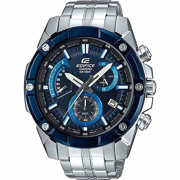 Casio Casio Edifice EFR-559DB-2A EFR EFR-559DB-2A кварцевые мужские часы синий циферблат, браслет нержавеющая сталь — вид спереди