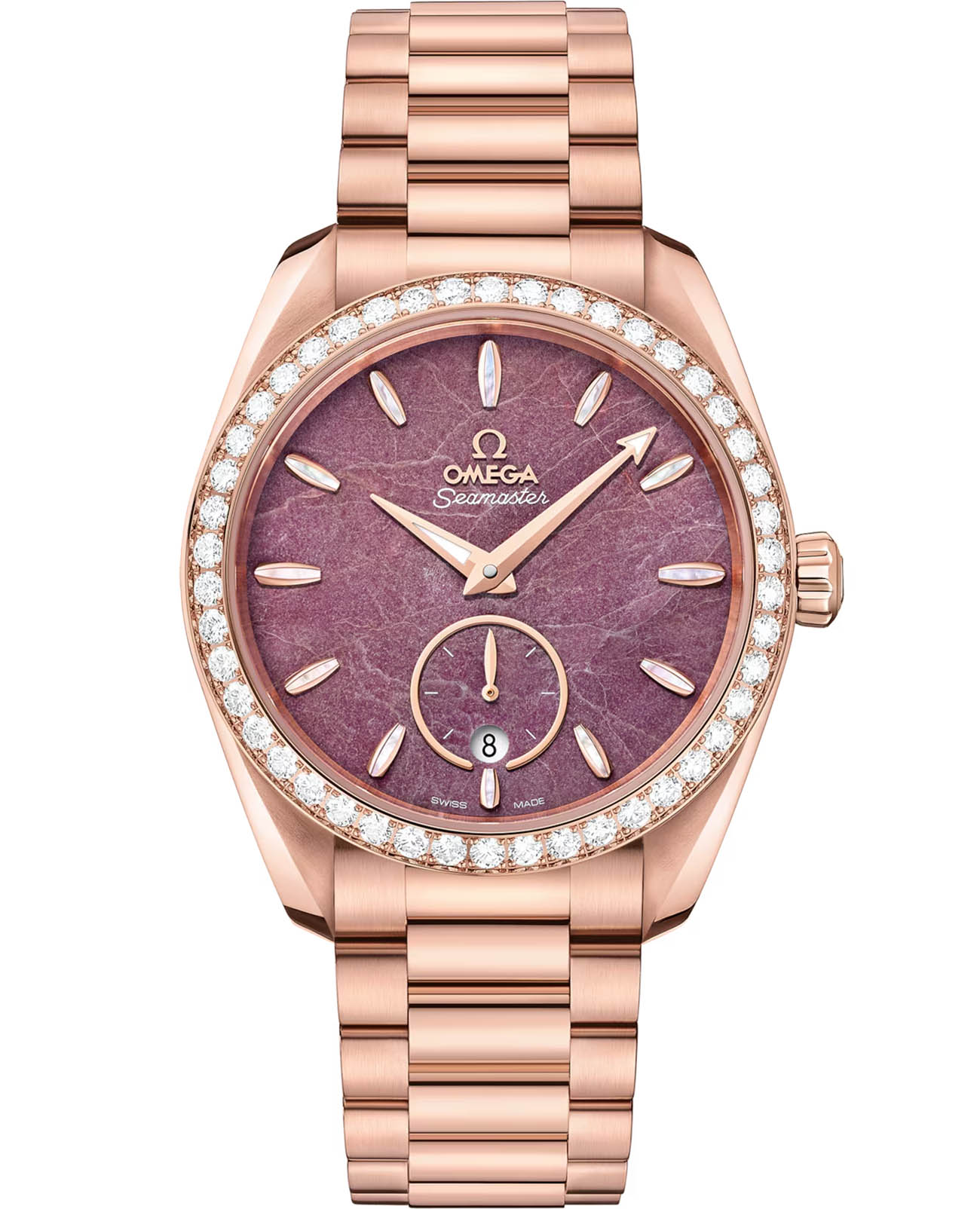 Omega Omega Seamaster Aqua Terra 220.55.38.20.99.001 Aqua Terra 22055382099001 механические женские часы красный циферблат, браслет 18-каратное красное золото — вид спереди