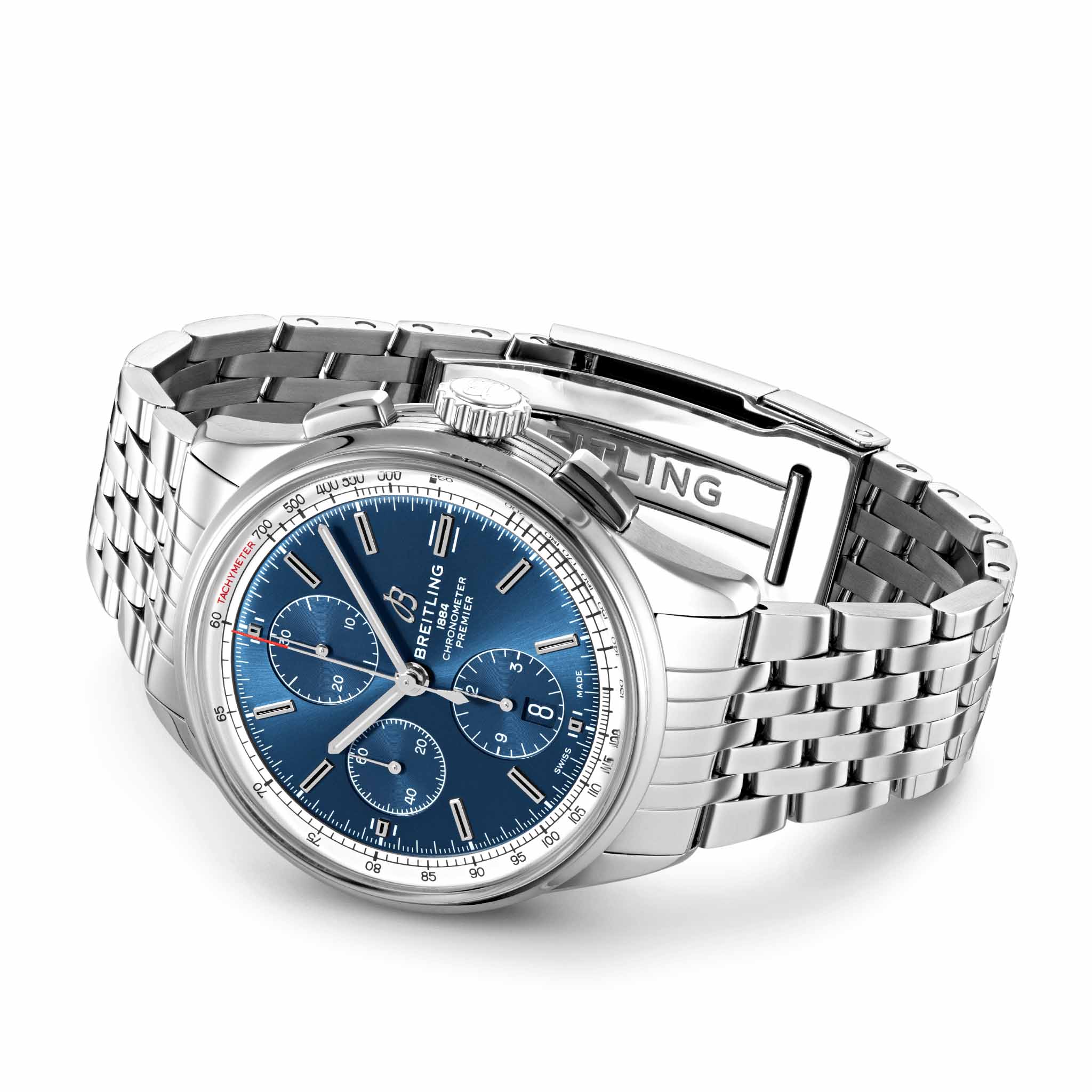 Breitling Breitling Premier Chronograph 42 A13315351C1A1, premier швейцария мужские часы на браслете нержавеющая сталь боковой вид