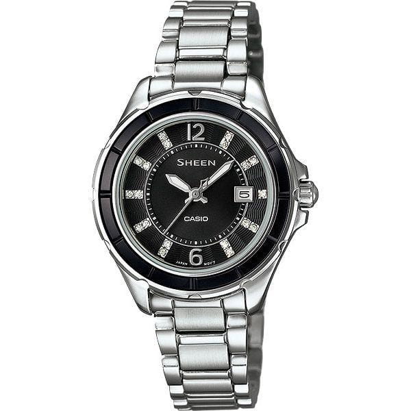 Casio Casio Sheen SHE-4045D-1A  SHE-4045D-1A кварцевые женские часы черный циферблат, браслет  — вид спереди