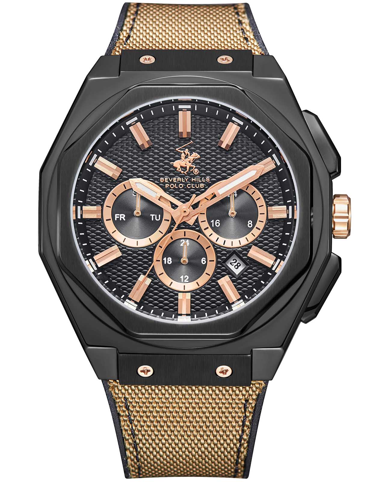 Beverly Hills Polo Club Beverly Hills Polo Club BP3719X.055  BP3719X.055 кварцевые мужские часы черный циферблат, браслет силикон + текстиль — вид спереди