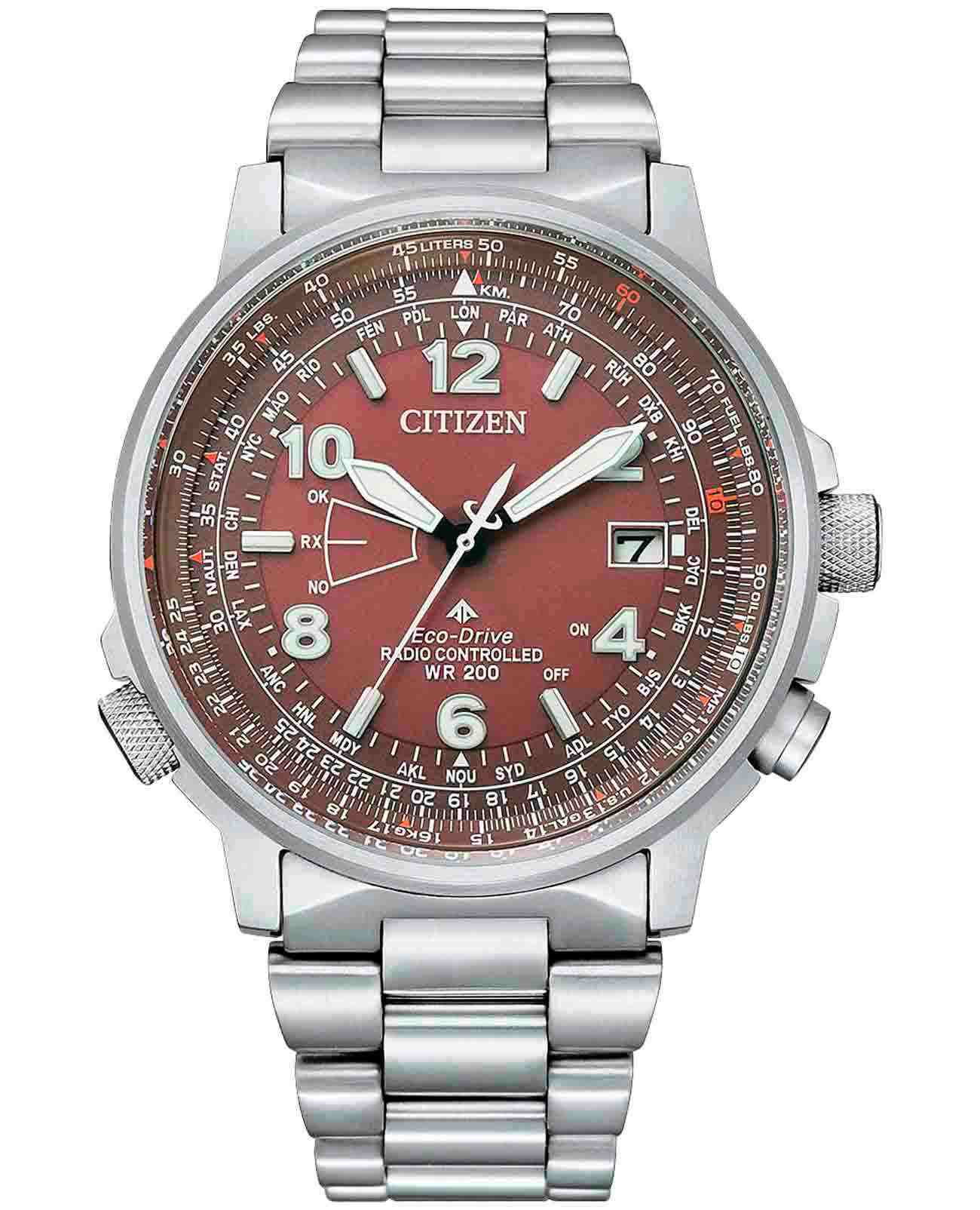 Citizen Citizen Promaster CB0241-85X  CB0241-85X кварцевые мужские часы красный циферблат, браслет нержавеющая сталь — вид спереди
