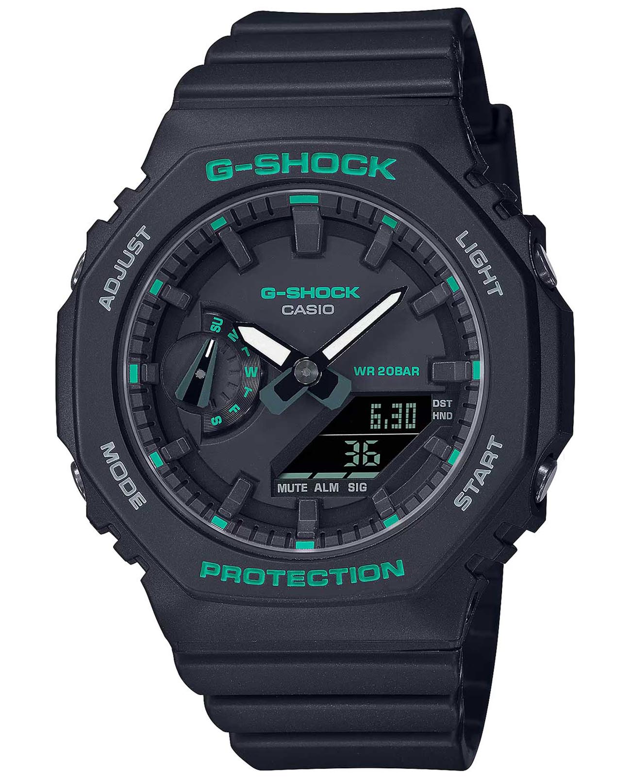 Casio Casio G-Shock GMA-S2100GA-1ADR (GMA-S2100GA-1A)  GMA-S2100GA-1A электронные женские часы черный циферблат, браслет пластик — вид спереди
