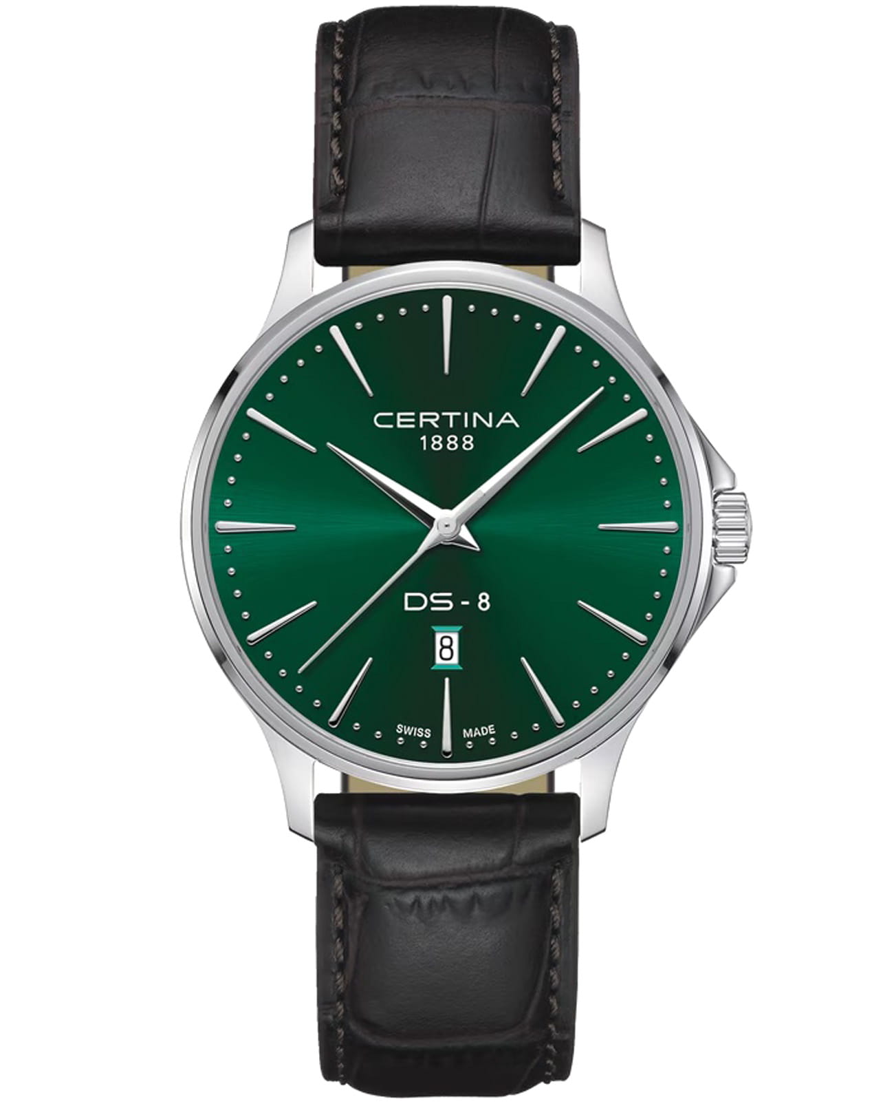 Certina Certina DS-8 Gent C045.410.16.091.00  C0454101609100 кварцевые мужские часы зеленый циферблат, браслет кожаный — вид спереди