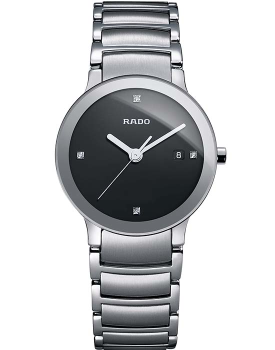 Rado Rado Centrix Diamonds R30928713  R30928713 кварцевые женские часы черный циферблат, браслет нержавеющая сталь — вид спереди