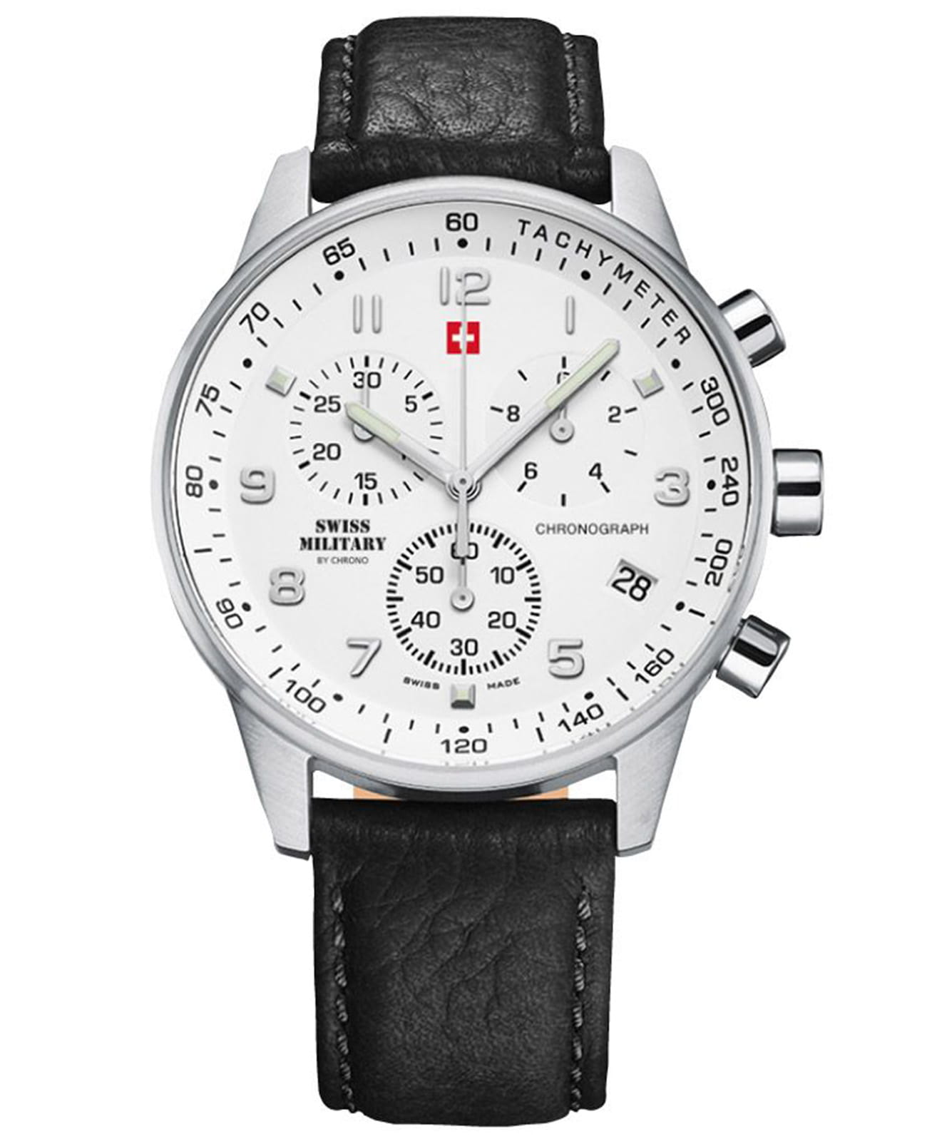 Swiss Military by Chrono Swiss Military by Chrono SM34012.06  SM34012.06 кварцевые мужские часы белый циферблат, браслет кожаный — вид спереди