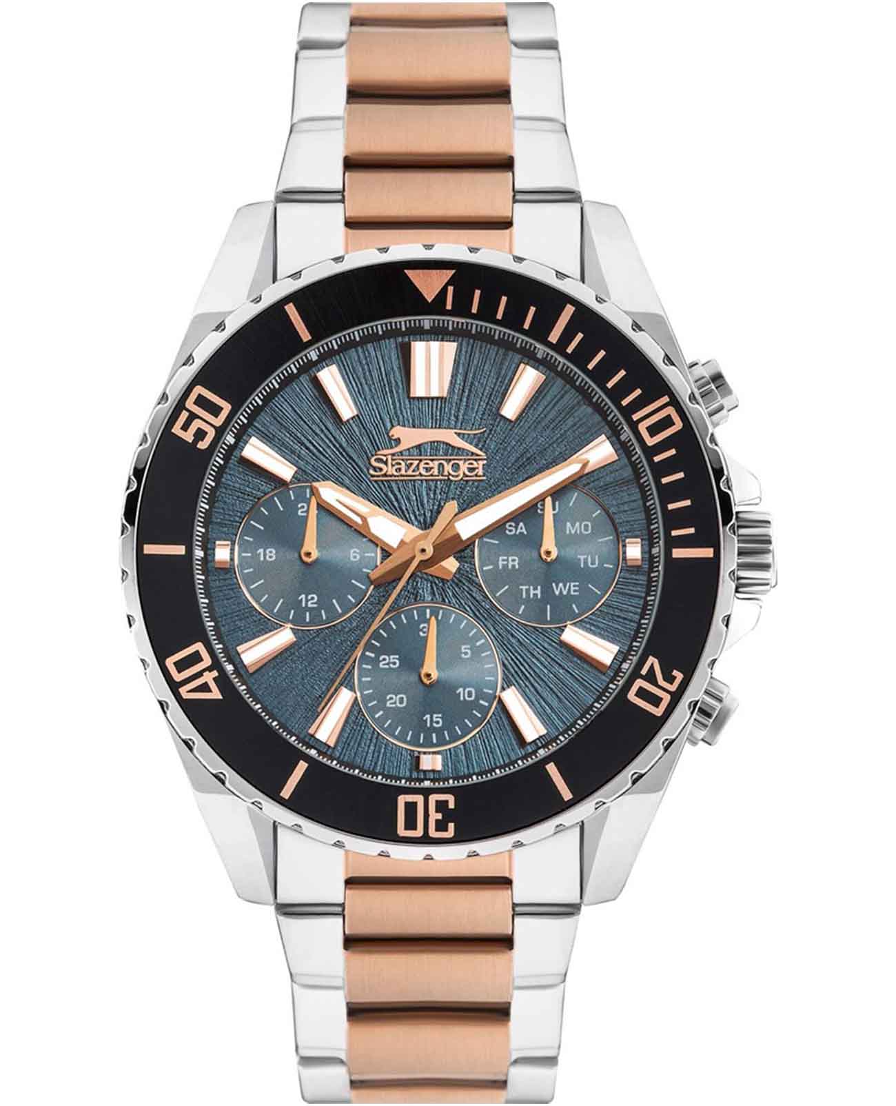 Slazenger Slazenger SL.09.2273.2.07  SL.09.2273.2.07 кварцевые мужские часы синий циферблат, браслет суперметалл с ip покрытием — вид спереди
