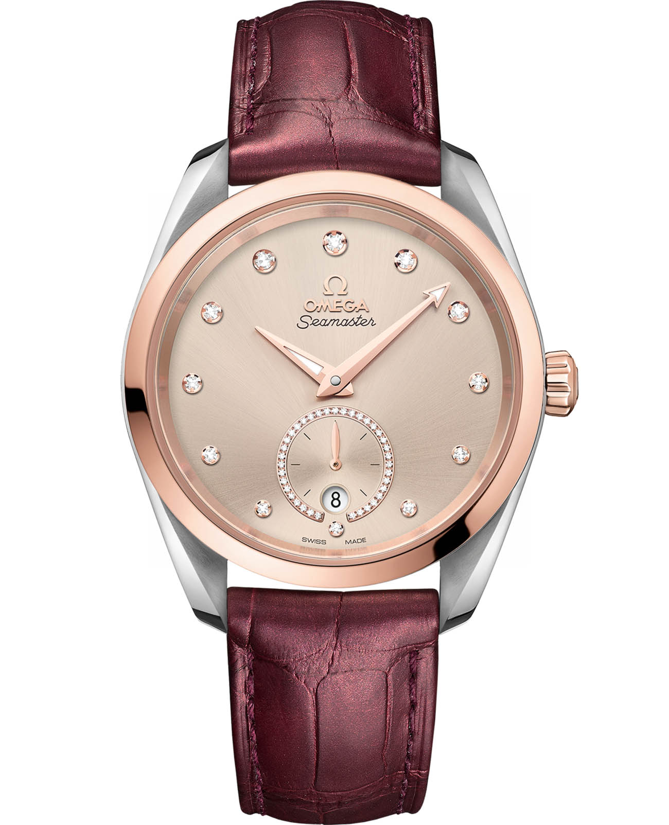 Omega Omega Seamaster Aqua Terra 220.23.38.20.59.001 Aqua Terra 22023382059001 механические женские часы бежевый циферблат, браслет кожаный — вид спереди