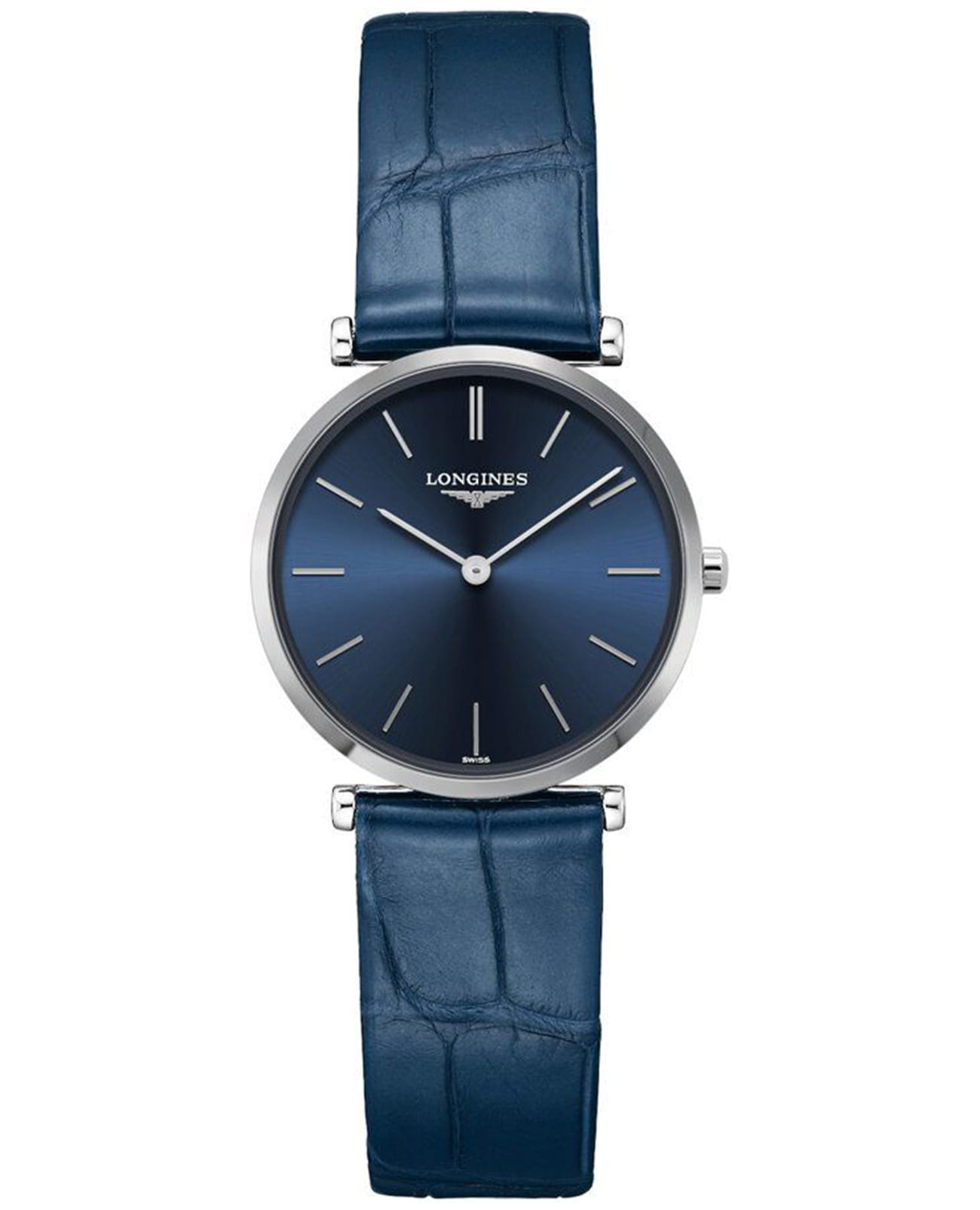 Longines Longines La Grande Classique L4.512.4.95.2  L45124952 кварцевые женские часы синий циферблат, браслет кожаный — вид спереди