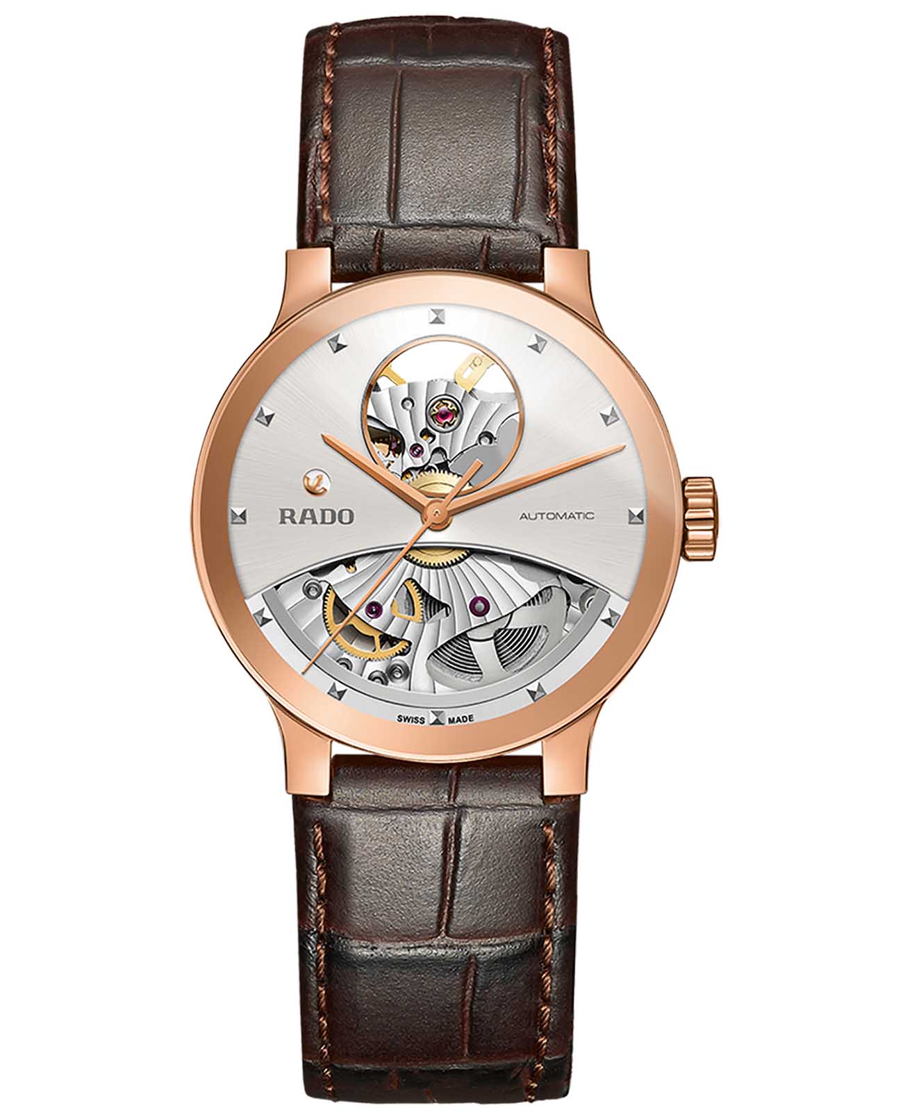 Rado Rado Centrix Automatic Open Heart R30248015 Automatic R30248015 механические женские часы серебристый циферблат, браслет кожаный — вид спереди