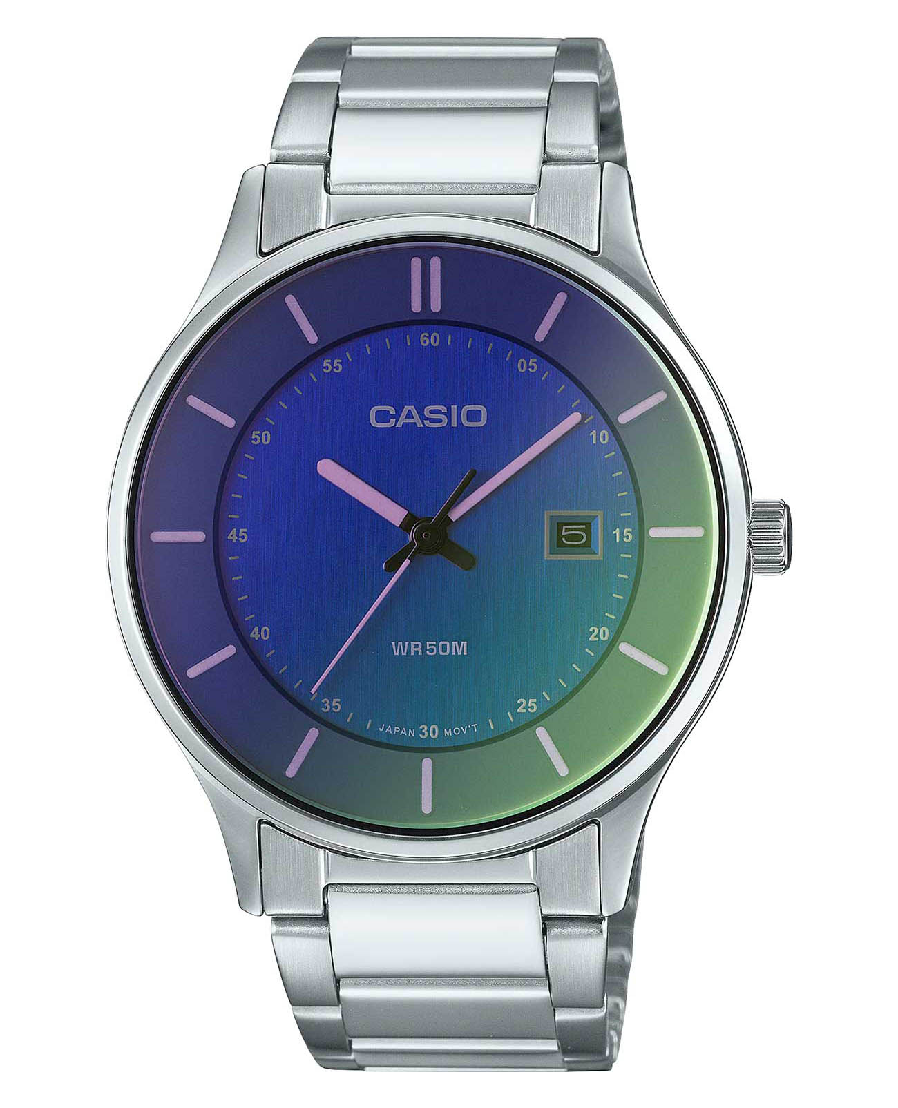 Casio Casio Collection MTP-E605D-2E  MTP-E605D-2E кварцевые мужские часы синий циферблат, браслет нержавеющая сталь — вид спереди