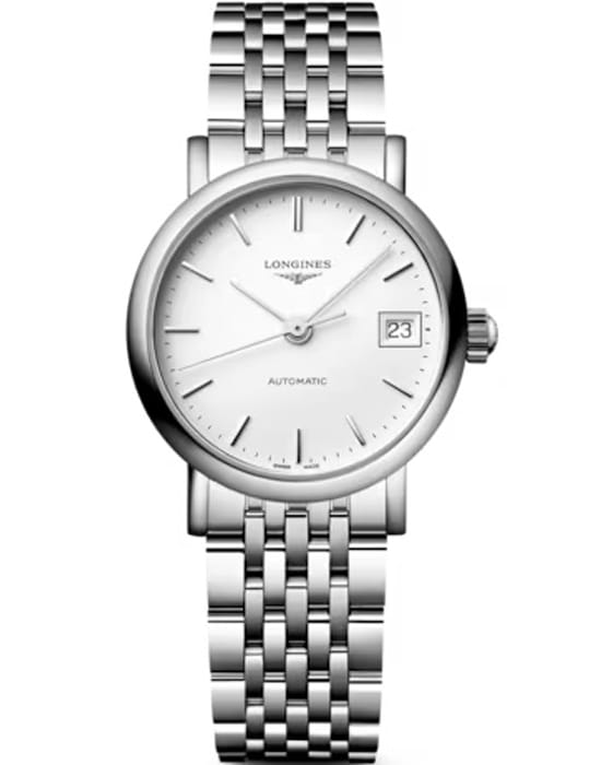 Longines Longines Elegance Elegant Collection 25.50 mm L4.309.4.19.6  L43094196 механические женские часы белый циферблат, браслет нержавеющая сталь — вид спереди
