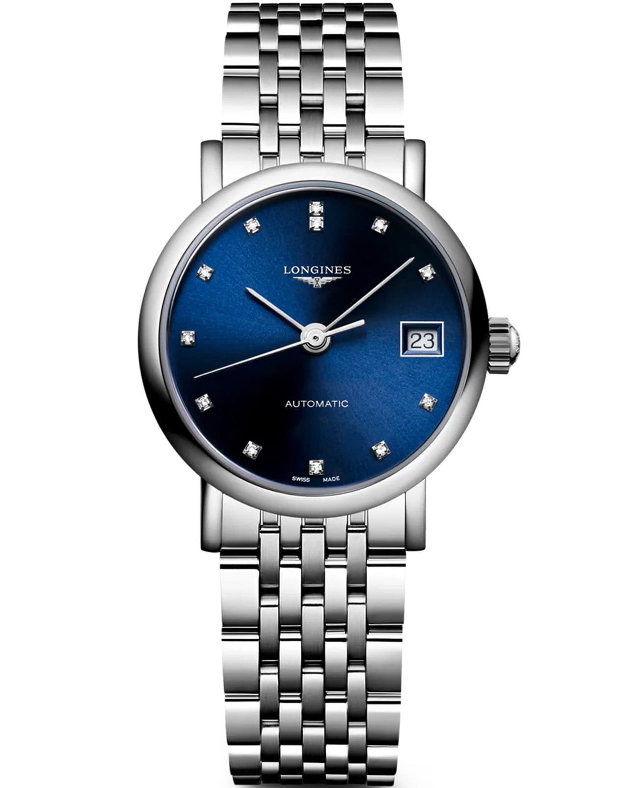 Longines Longines Elegance Elegant Collection 25.50 mm L4.309.4.90.6  L43094906 механические женские часы синий циферблат, браслет нержавеющая сталь — вид спереди