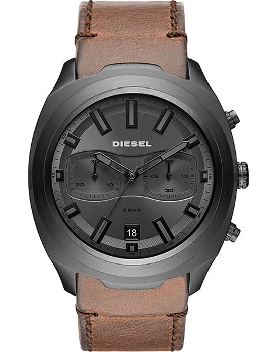 diesel watch chronograph black leather strap