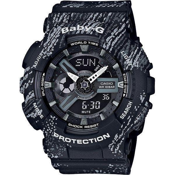 Casio Casio Baby-G BA-110TX-1A  BA-110TX-1A кварцевые женские часы черный циферблат, браслет пластик — вид спереди