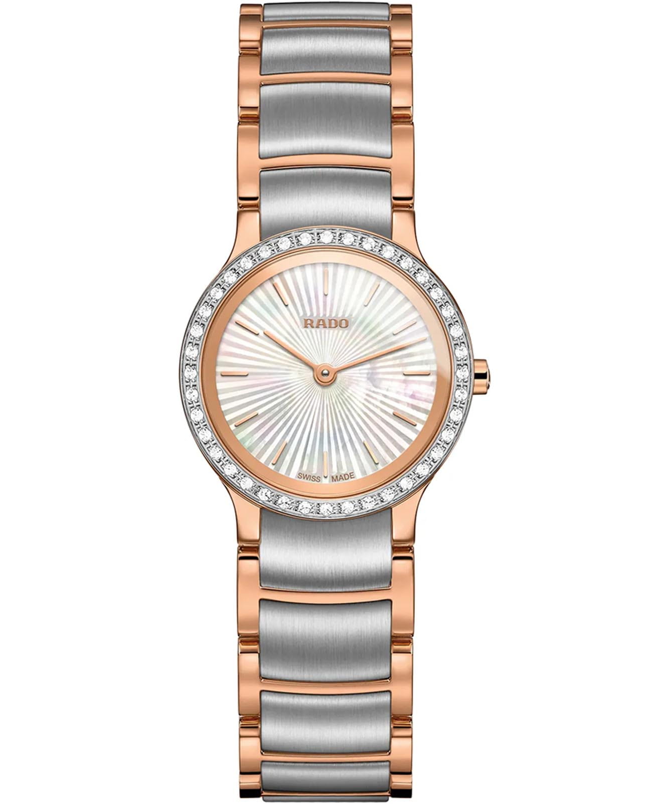 Rado Rado Centrix Diamonds R30218923  R30218923 кварцевые женские часы перламутровый циферблат, браслет нержавеющая сталь с pvd-покрытием — вид спереди