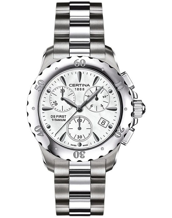 Certina Certina Lady Chrono C538.7184.12.91  C53871841291 кварцевые женские часы белый циферблат, браслет титановый — вид спереди