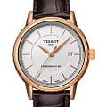 Tissot Tissot Carson Powermatic 80 T085.407.36.011.00 Carson T0854073601100 механические мужские часы  белый циферблат, браслет кожаный — вид спереди