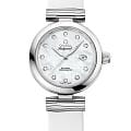 Omega Omega De Ville Ladymatic 425.32.34.20.55.002  Ladymatic 42532342055002 механические женские часы перламутровый циферблат, браслет кожаный — вид спереди