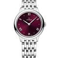 Omega Omega De Ville Prestige 434.10.28.60.11.001  Prestige 43410286011001 кварцевые женские часы красный циферблат, браслет нержавеющая сталь — вид спереди